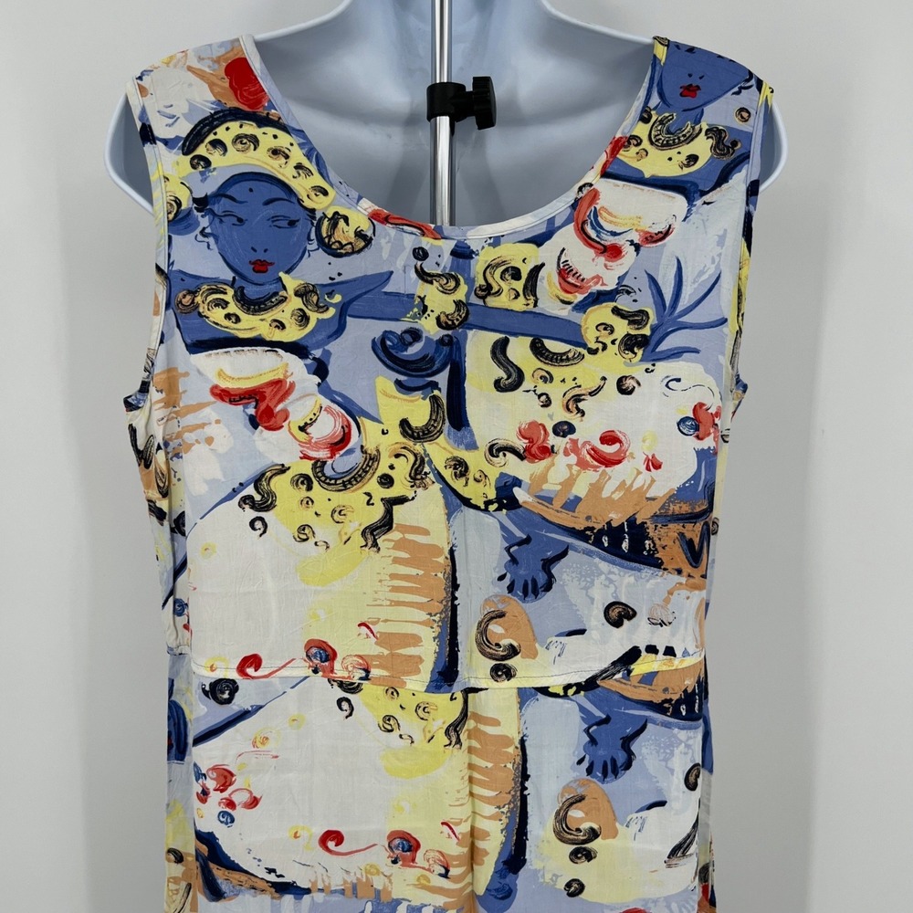 Jams World 100% Rayon Sleeveless Dress Thai Dancers Blue Goddess Vintage Size M - Picture 6 of 9